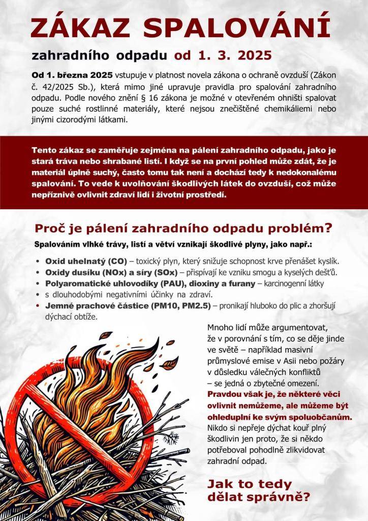 Od 1. března 2025 platí novela zákona o ochraně ovzduší, která zakazuje spalování zahradního odpadu.