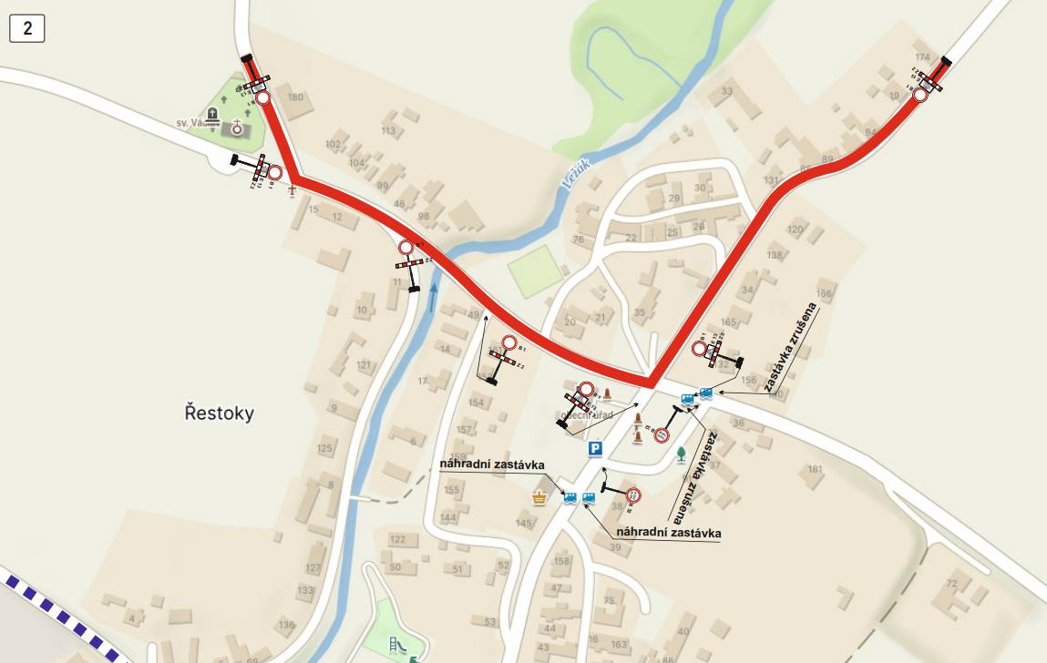 Úplná uzavírka v Přestavlkách a Řestokách   Vážení spoluobčané, informujeme vás o úplné uzavírce silnic v Obec Přestavlky a Řestokách.   Termín uzavírky: 29.3. - 13.7.2025 Důvod uzavírky: výstavba kanalizace   Do Chrudimě a Pardubic se tak dostanete přes Chrast, do Hrochova Týnce přes Synčany a Brčekoly.   Trasa přes Synčany rozhodně není vhodná pro nákladní auta z důvodu šířky silnic, kdy se nákladní auto těžko vyhne protijedoucímu autu osobnímu! Proto budeme ve spolupráci s Městskou policií Hrochův Týnec sledovat průjezd a vytíženost silnic v Synčanech a Brčekolech a v případě potřeby budeme řešit dopravní omezení tranzitu i na našem katastru.    Na tuto první etapu má podle zatím neoficiální informace navazovat etapa druhá - v Obec Přestavlky bude uzavřena silnice II/355 od křižovatky v obci směrem na Hrochův Týnec od 13.7. přibližně do konce letních prázdnin. Počítejte, prosím, i s tímto následným omezením.   V případě dotazů se na nás můžete obrátit - tel.: 777 913 974 (starosta)   Zdeněk Volejník