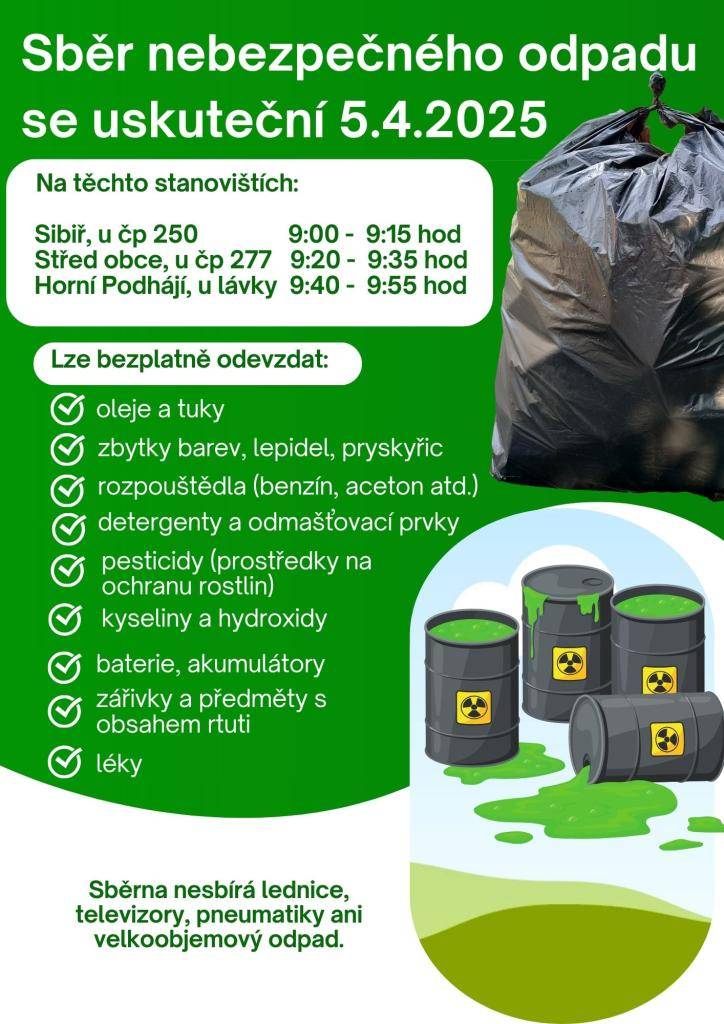 Sběr nebezpečného odpadu dne 5. 4. 2025