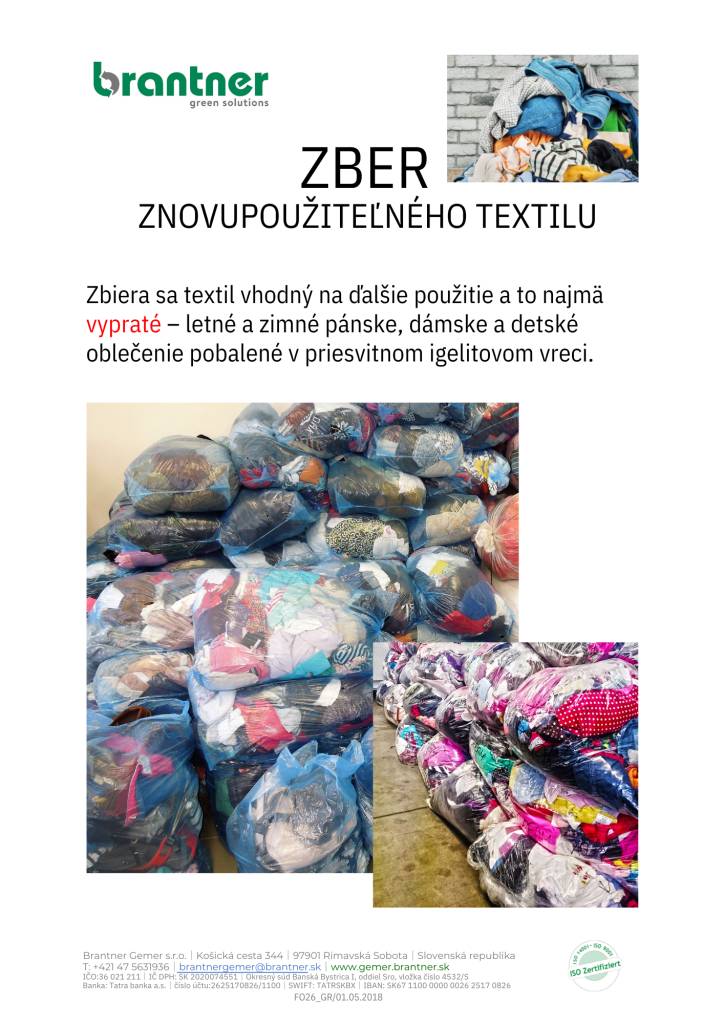 Prosíme občanov, aby doniesli vypraté oblečenie, vhodné na ďalšie použitie v priesvitnom igelitovom vreci na zberný dvor - v dňoch 26.3.2025 a 27.3.2025
