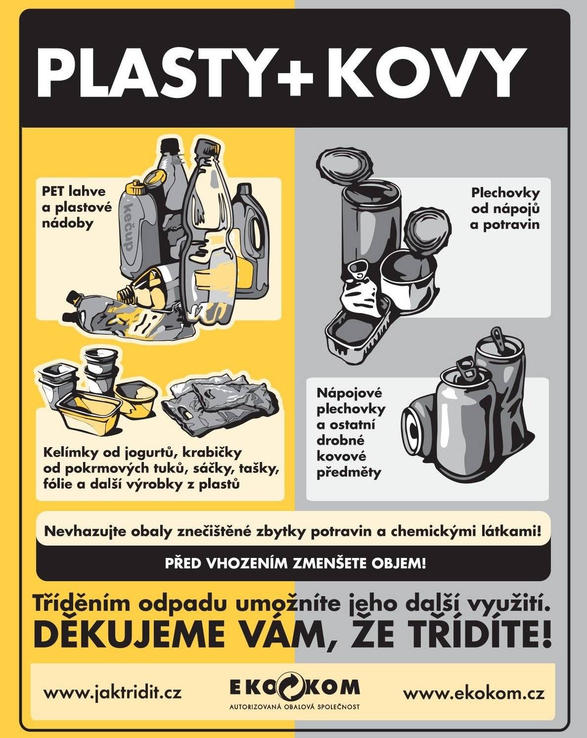 Vážení občané, nyní je možné vhazovat plechovky do žlutého kontejneru na plast. Šedé kontejnery na kov již nebudou využívány, jejich funkci nahrazují stávající žluté kontejnery. Třídicí linky následně tento odpad roztřídí. Děkujeme, že třídíte.