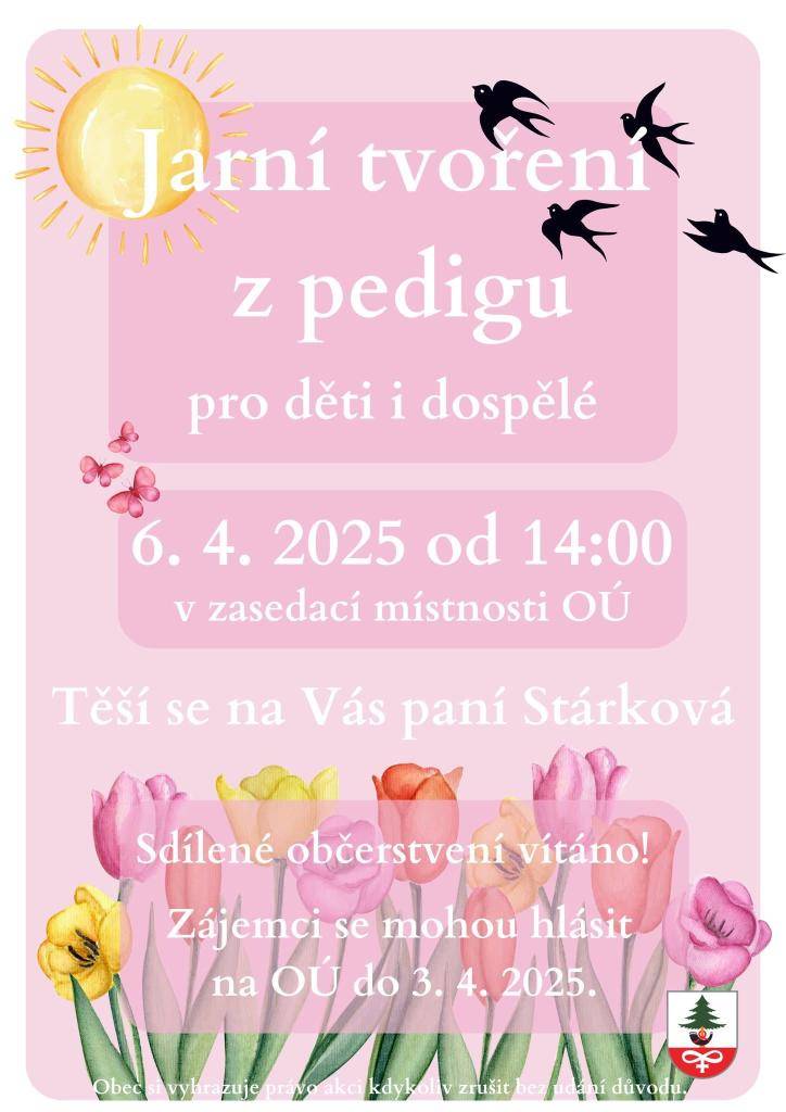 Tvoření z pedigu pro děti i dospělé v neděli 6. 4. 2025 od 14:00 h na OÚ