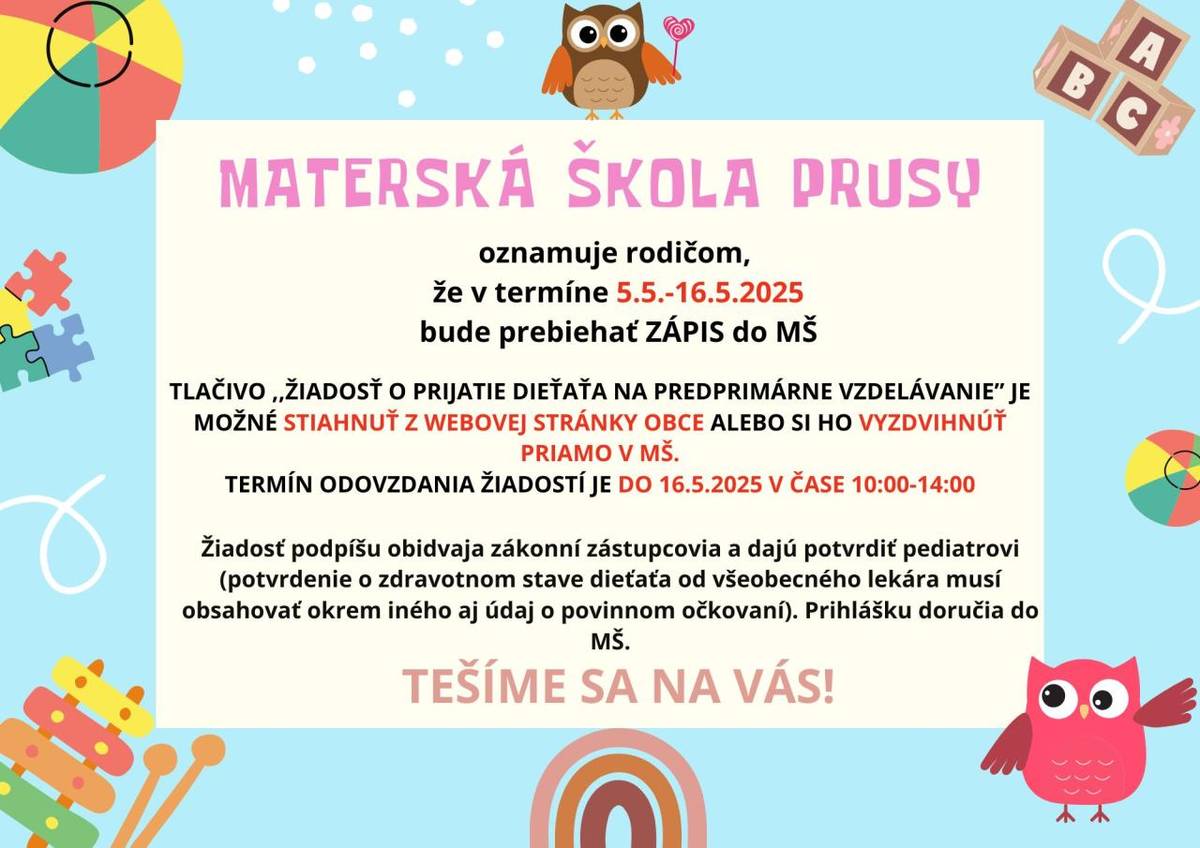 Zápis detí do MŠ pre pre školský rok 2025/26