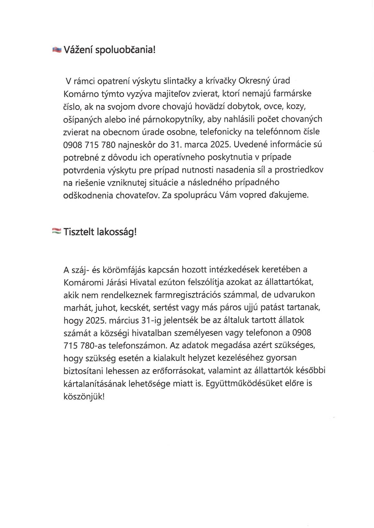 Hlásenie zvierat - Állatok bejelentése