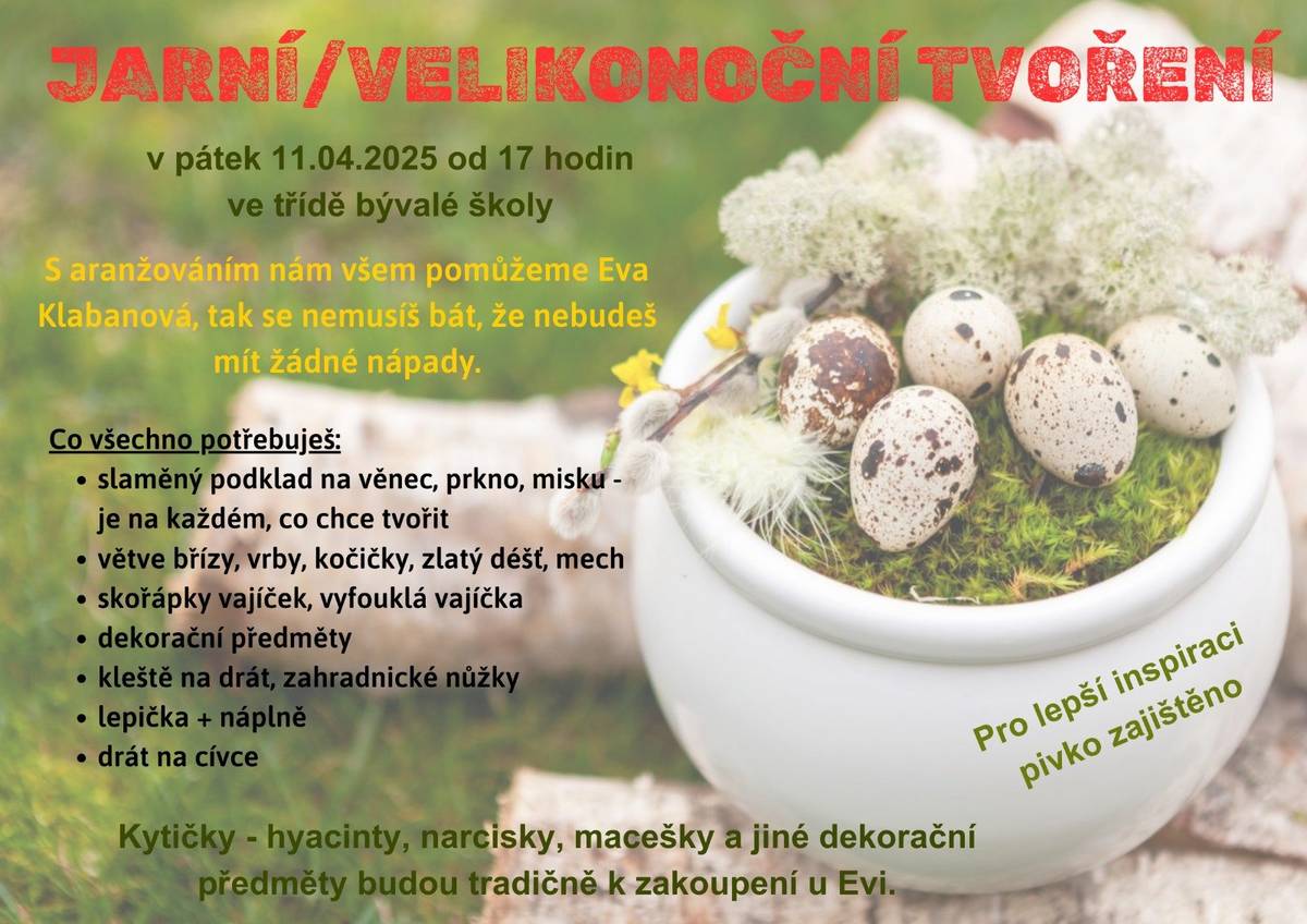 Velikonoční tvoření - akce nejen pro ženy - pátek 11. dubna od 17.00 hod.