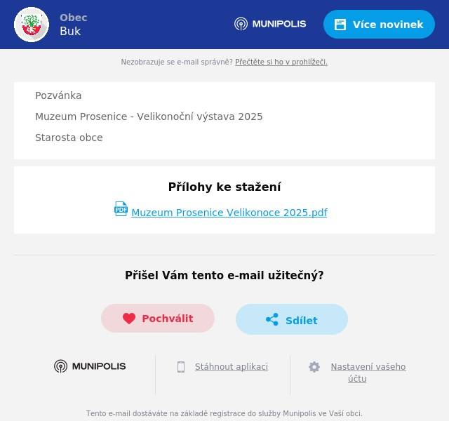Pozvánka Muzeum Prosenice - Velikonoční výstava 2025 Starosta obce