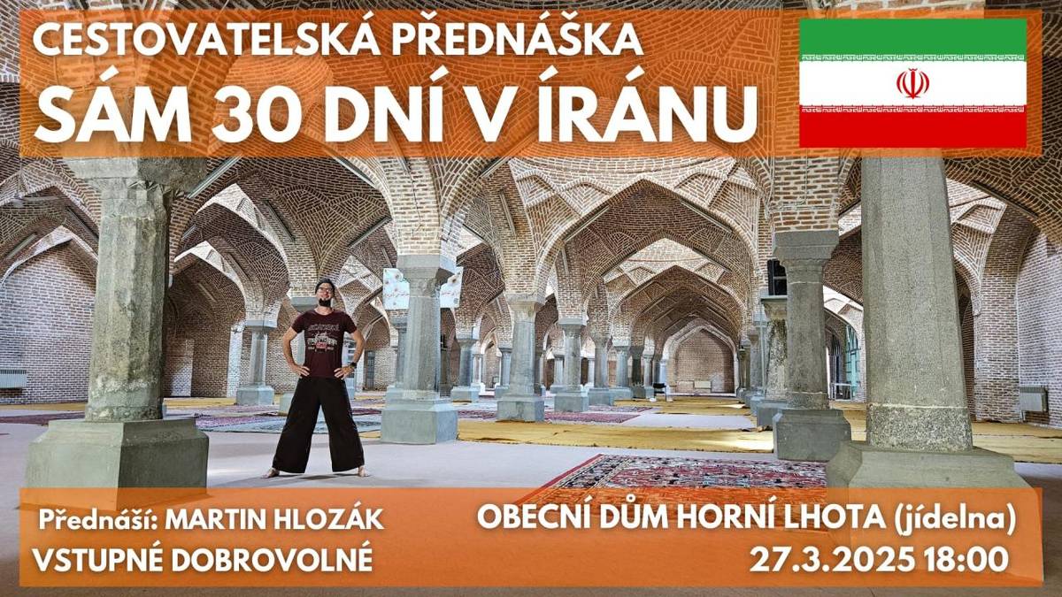 Ve čtvrtek 27.3. proběhla v obecním domě cestovatelská přednáška pořádaná místním rodákem Martinem Hlozákem "Sám 30 dní v Íránu". Přednáška přilákala plný sál návštěvníků, kteří domů odcházeli obohacení o krásné vyprávění a zprostředkované zážitky. Děkujeme za krásnou akci.