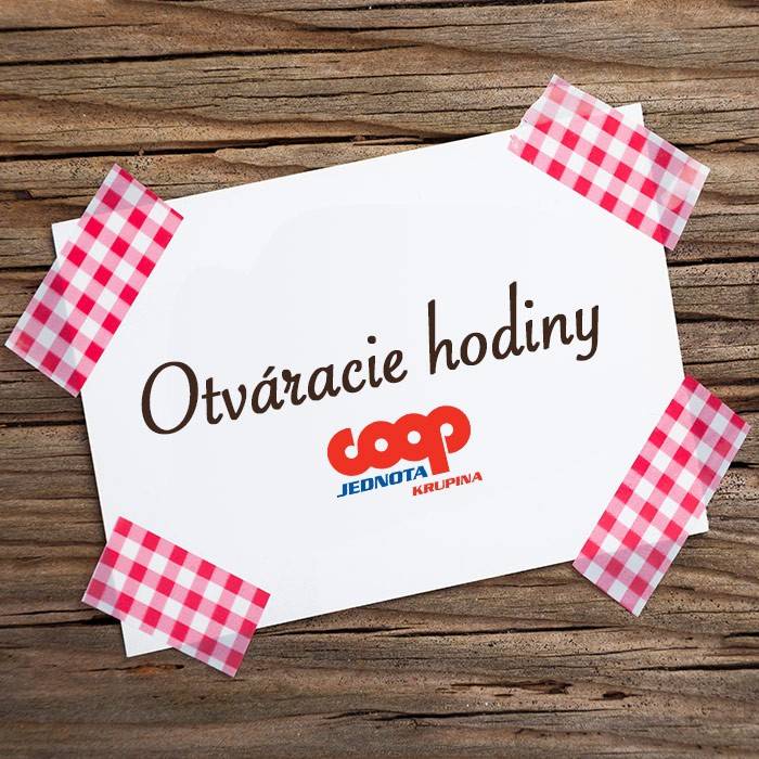 Supermarket COOP Jednota v Čachticiach oznamuje, že predajňa bude dňa 2.4.2025 (streda ) otvorená len od 06:00 do 10:00 hod. z dôvodu sanitárneho dňa.