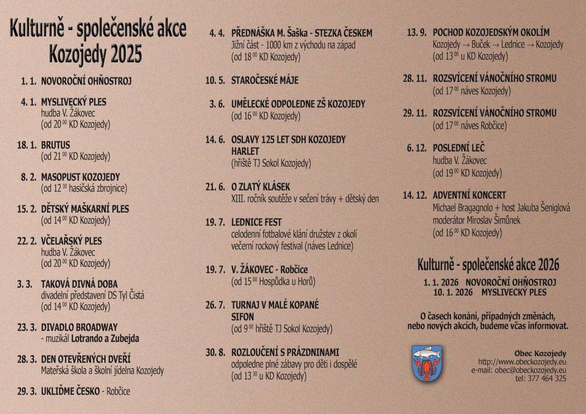 přehled předpokládaných kulturně společenských akcí v roce 2025