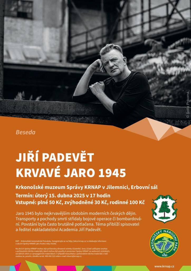 Krkonošského muzea v Jilemnici vás zve na besedu se spisovatelem Jiřím Padevětem. Tématem bude Krvavé jaro 1945, více o tématu najdete v příloze.