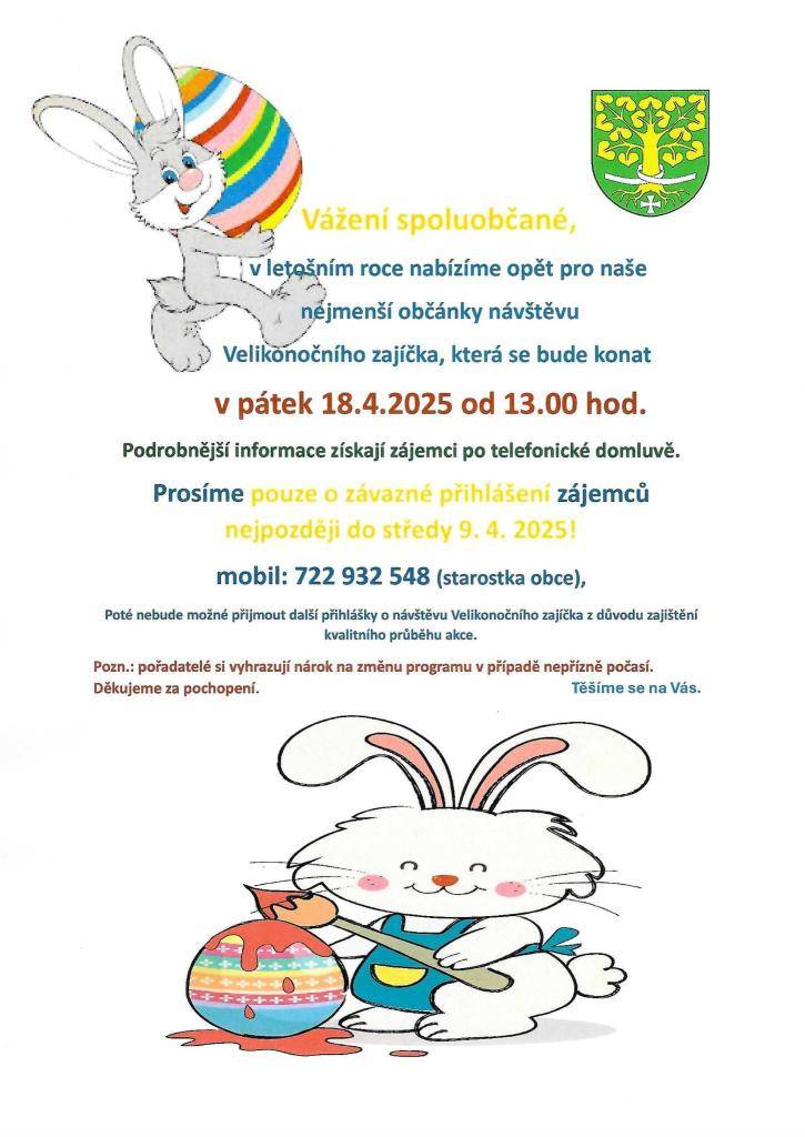 Velikonoční zajíček   pátek 18.4.2025 od 13.00 hod.