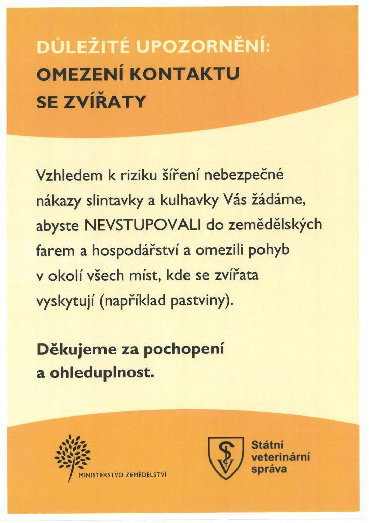 Informace pro veřejnost a chovatele v souvislosti se šířením slintavky