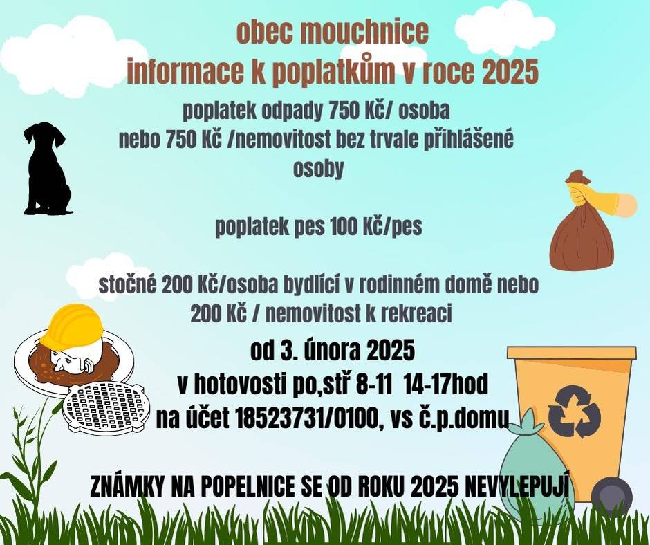 Připomínáme úhradu poplatků za odpady, psa a stočné.