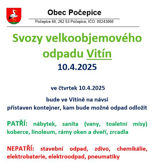 Svoz velkoobjemového odpad Vitín 10.4.2025