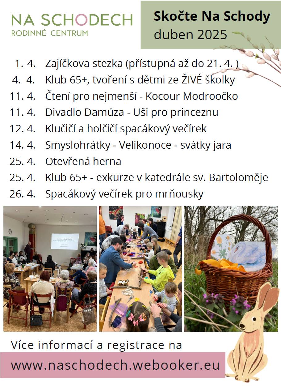 Pestrá velikonoční nabídka z Rodinného centra Na Schodech. Více informací a registrace na Webooker Spolek ŽIVO.