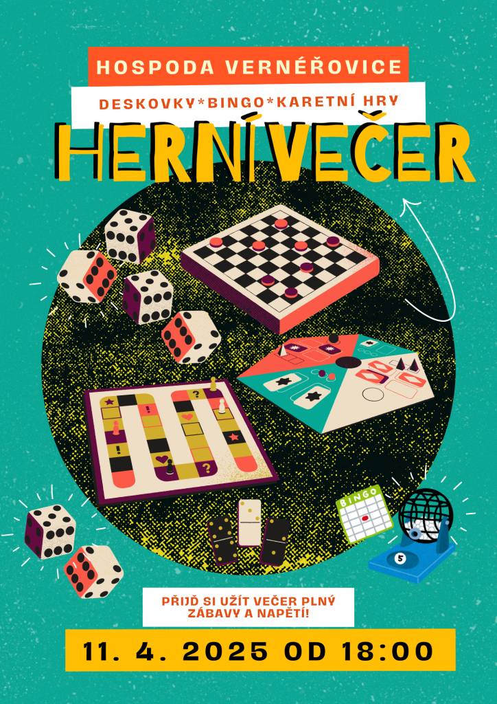 Další večer plný společenských her bude v hospodě ve Vernéřovicích v pátek 11.4.2025 od 18 hodi