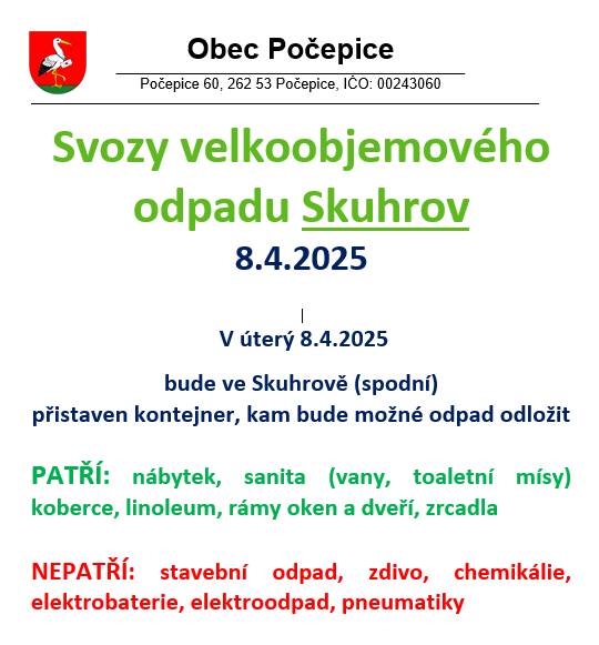 Svoz velkoobjemového odpadu Skuhrov 8.4.2025