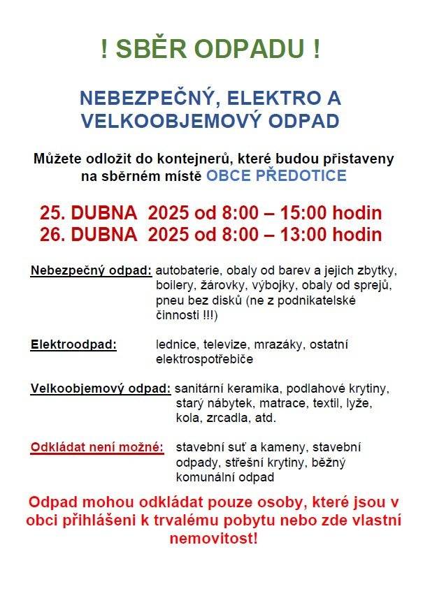 Do kontejnerů je možné odložit pouze odpad, který je uvedený na plakátě.