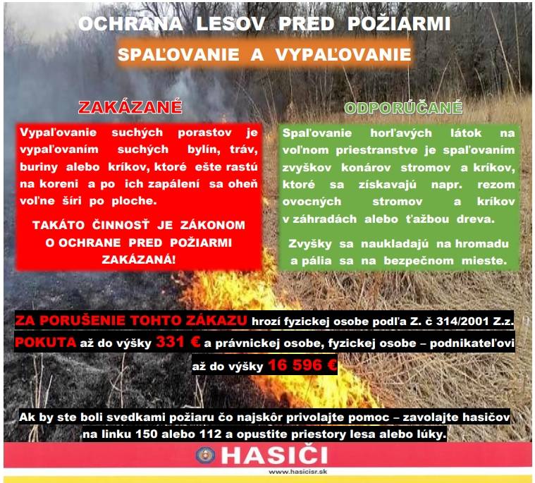 S príchodom jari a slnečného počasia sa aj tento rok čoraz častejšie stretávame s údržbou záhrad, dvorov a okolia po uplynulej zime, ktorá je spojená s vypaľovaním porastov bylín, kríkov a stromov.