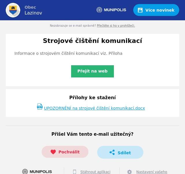 Informace o strojovém čištění komunikací viz. Příloha