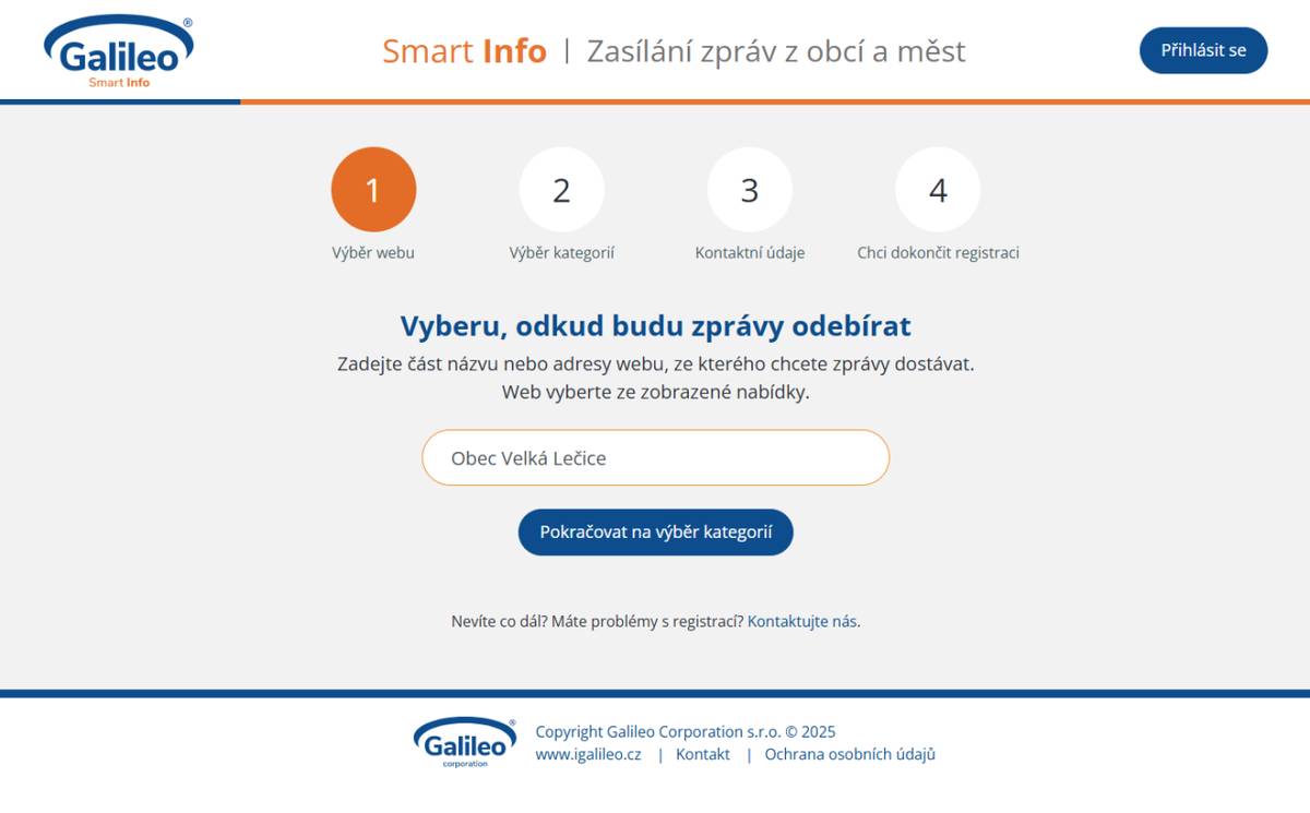 Obec Velká Lečice přechází na nový informační systém "Smart info". Jedná se o zasílání zpráv z obce pomocí sms/emailů občanům. Pro přihlášení k odběru zpráv je potřeba se registrovat. Odkaz pro registraci naleznete níže.