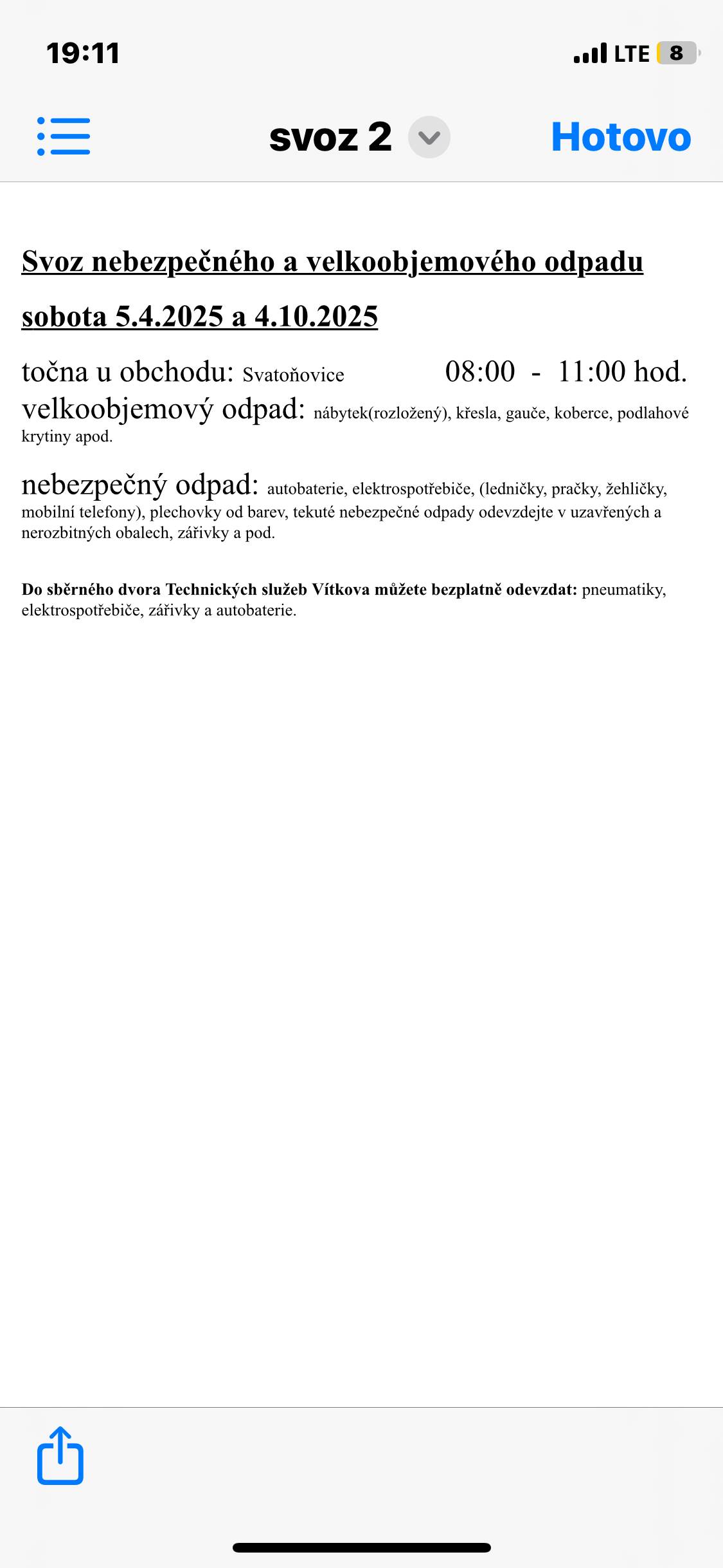 Svoz velkoobjemového a nebezpečného odpadu