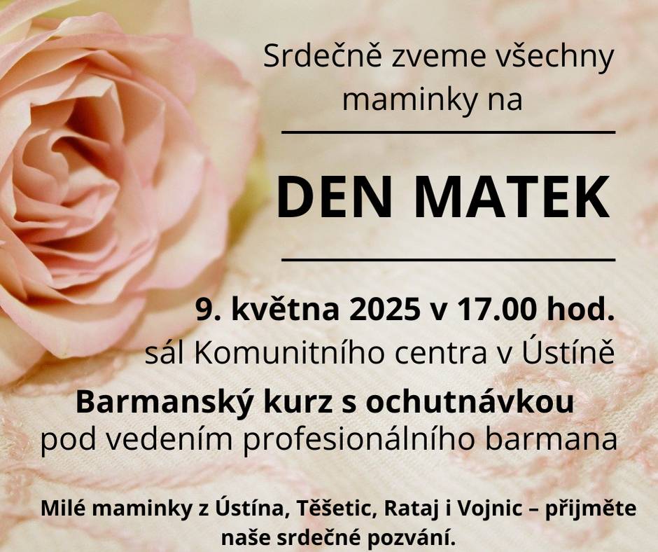 Pozvánka na Den matek. Více informací na přiloženém letáku.