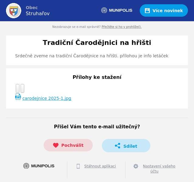 Srdečně zveme na tradiční Čarodějnice na hřišti. přílohou je info letáček