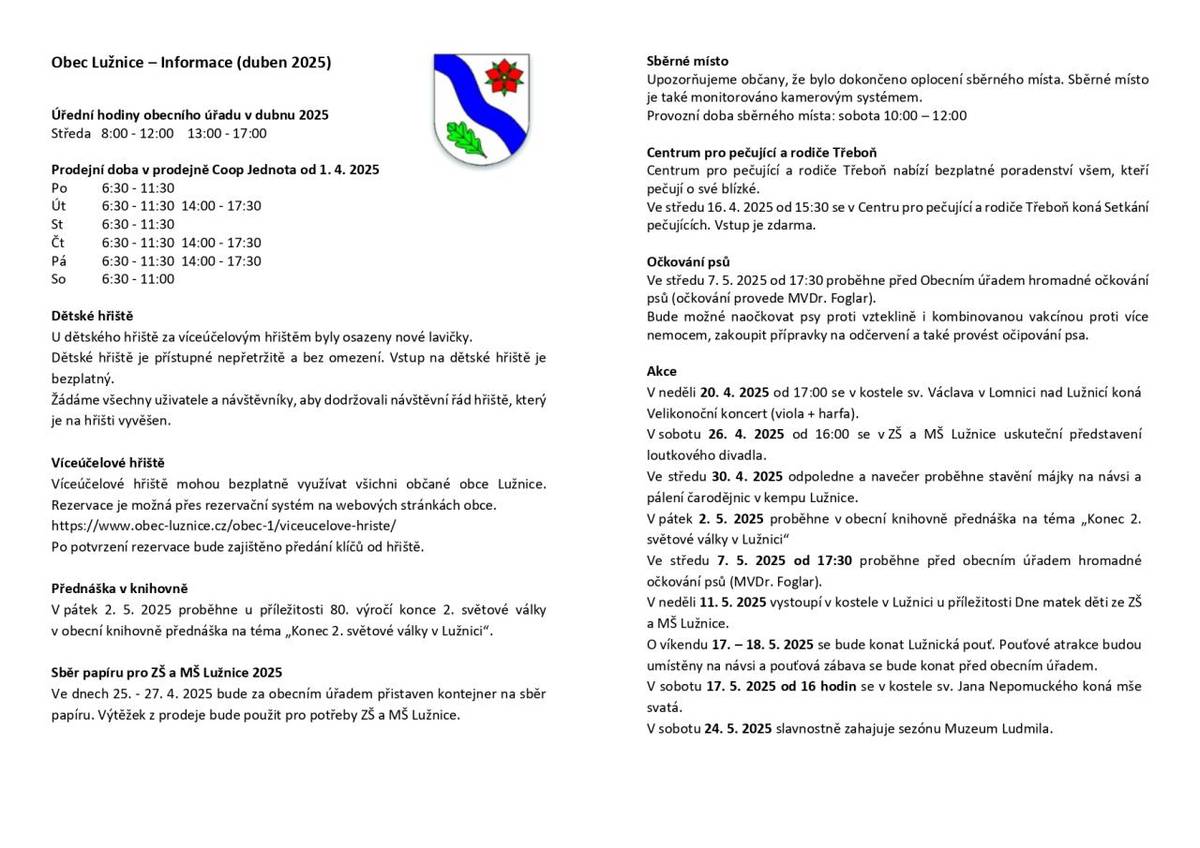 Informační leták - duben 2025