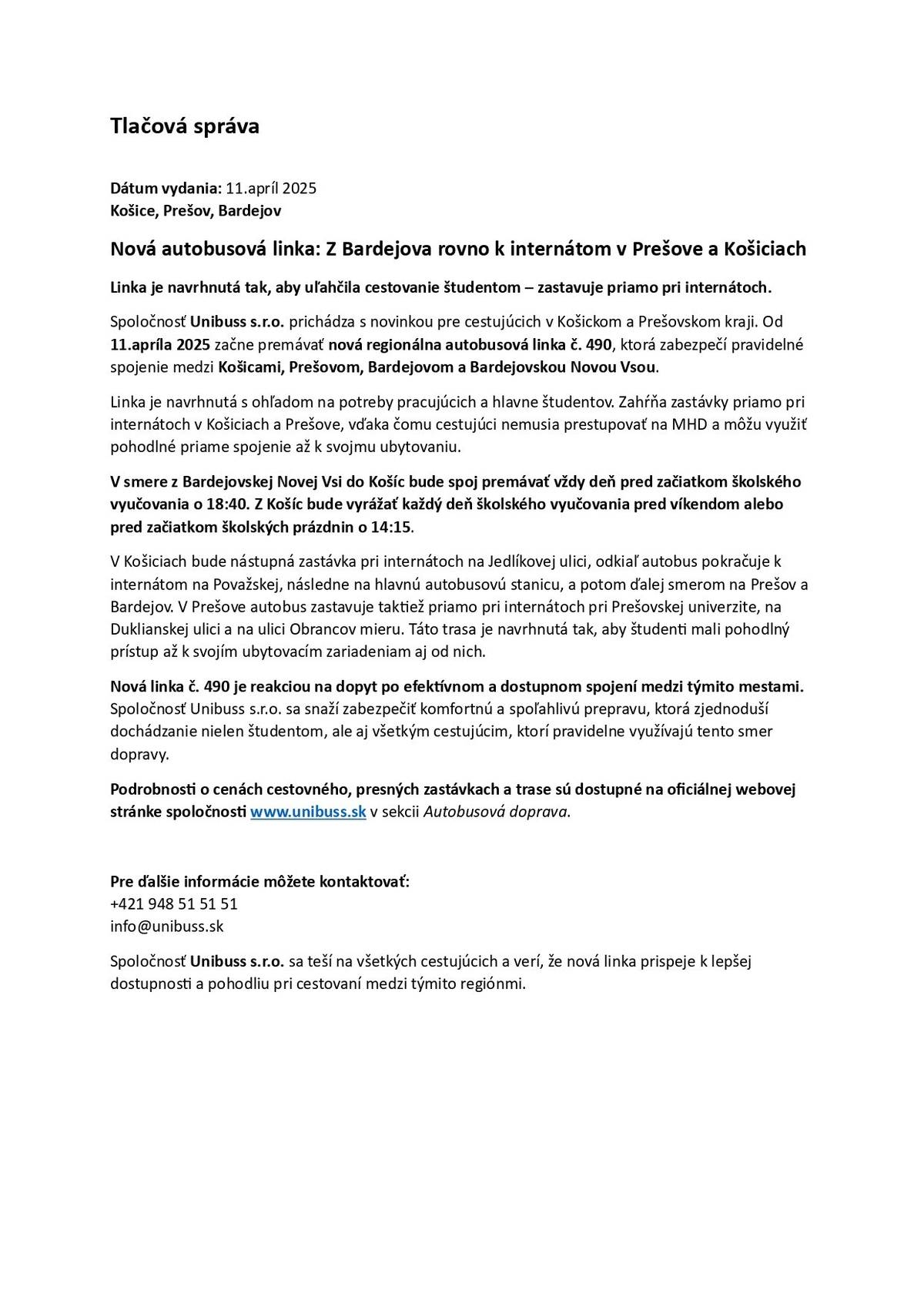 Nové autobusové linky pre študentov