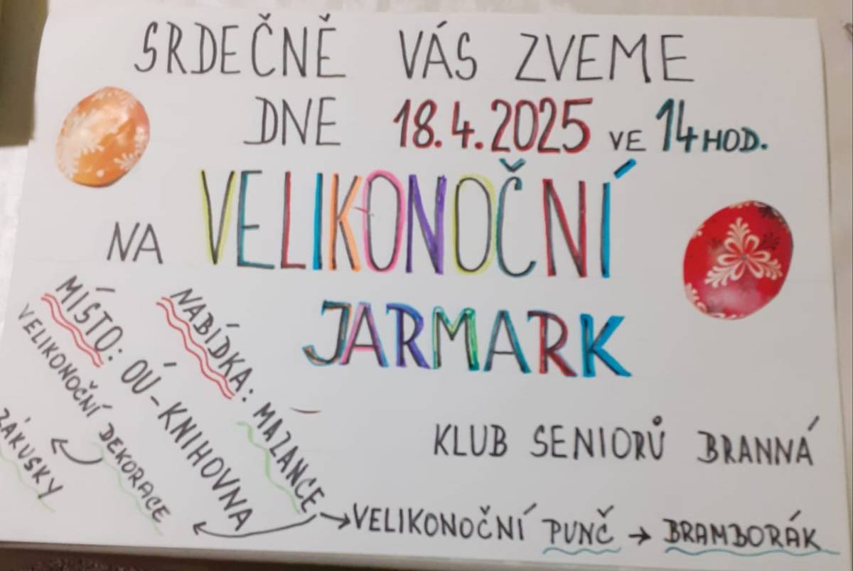Vážení spoluobčané, Klub seniorů z Kolštejna Vás srdečně zve na Velikonoční jarmark dne 18.4. od 14:00 na radnici.