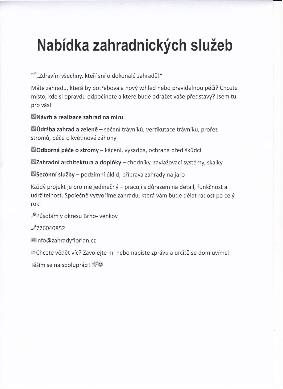 Nabídka zahradnických služeb