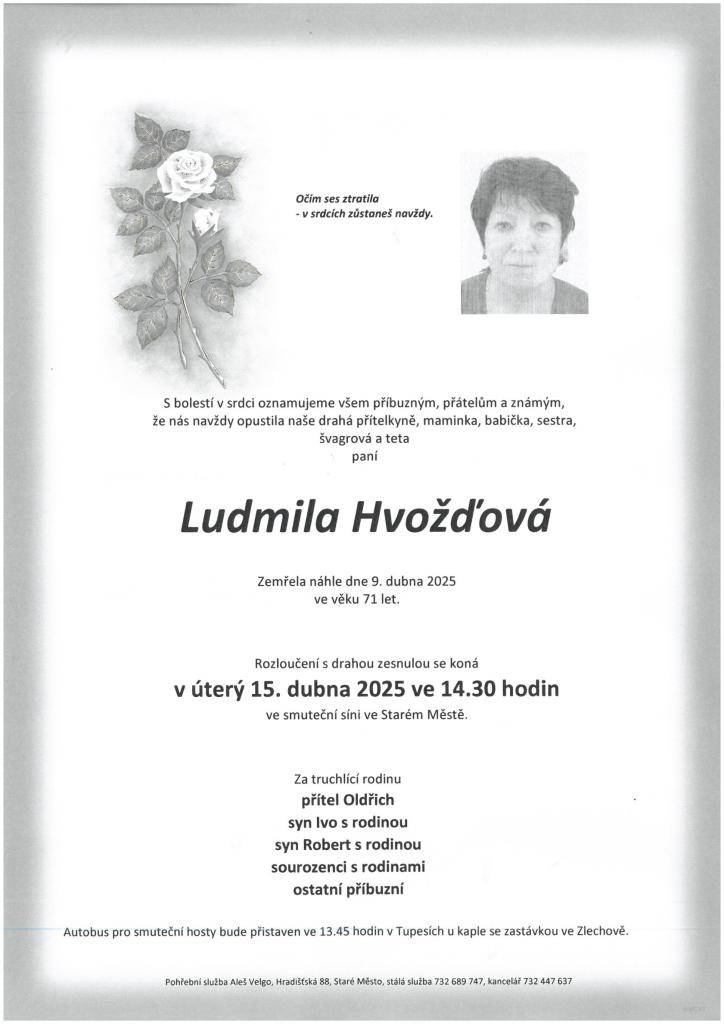 paní Ludmila Hvožďová, 71 let