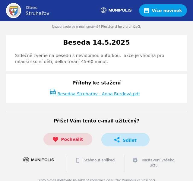 Srdečně zveme na besedu s nevidomou autorkou.  akce je vhodná pro mladší školní děti, délka trvání 45-60 minut.