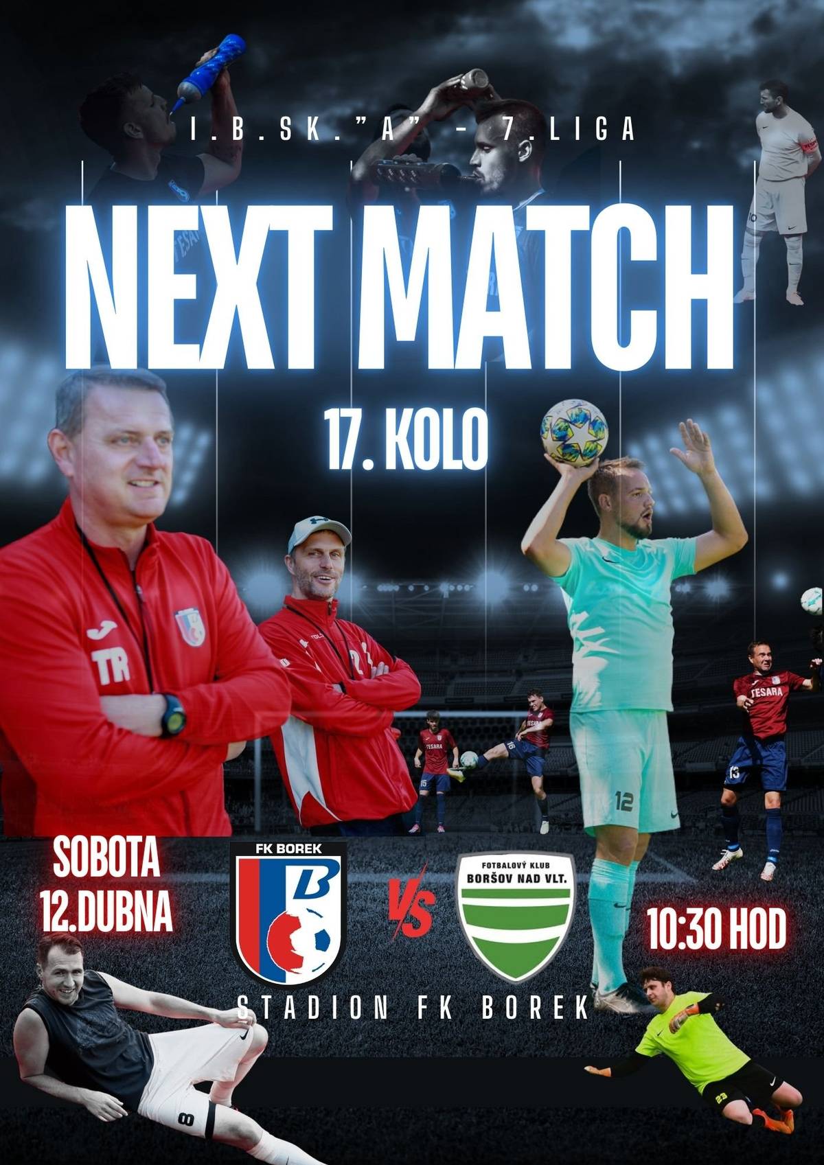 Dobrý den všem. Dovolte mi, abych Vás jménem FK Borek pozval na mistrovské fotbalové utkání mužů krajské soutěže 7. ligy SK A, mezi FK Borek / FK Boršov nad Vltavou, které se uskuteční v sobotu 12.dubna 2025 od 10:30 hodin na boreckém fotbalovém stadionu. Přijďte fandit. S přáním hezkého dne Jaroslav Novák - starosta obce Borek.