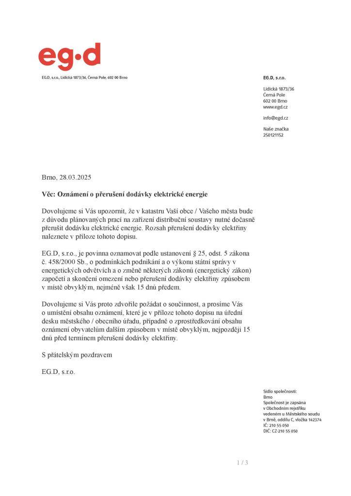 EG.D přerušení dodávky el. energie