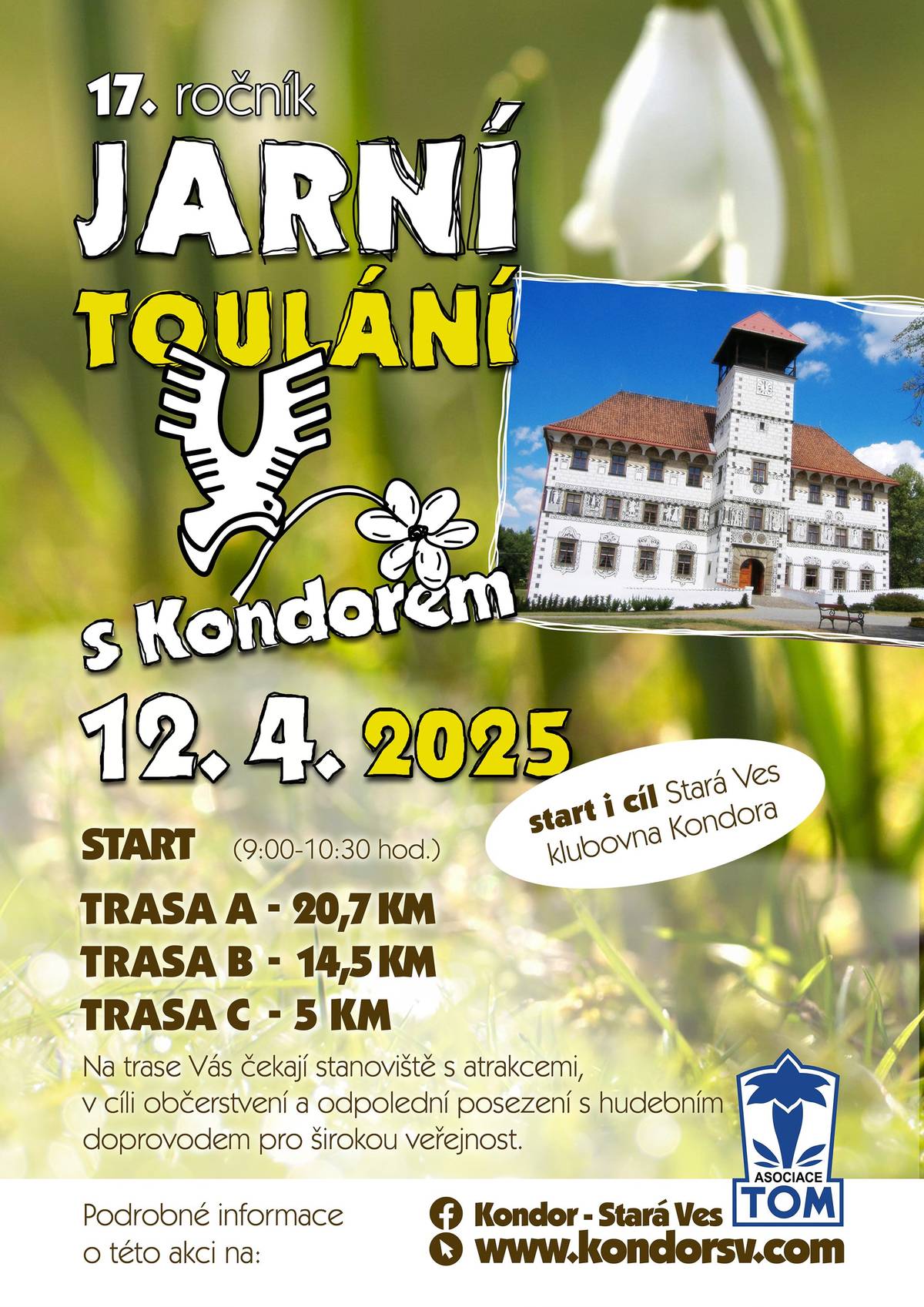 Kondor Stará Ves nad Ondřejnicí Vás zve na 17. ročník Jarního toulání s Kondorem v sobotu 12. 4. 2025. Start 9:00 - 10:30 od klubovny Kondora. Bližší info na www.kondorsv.com