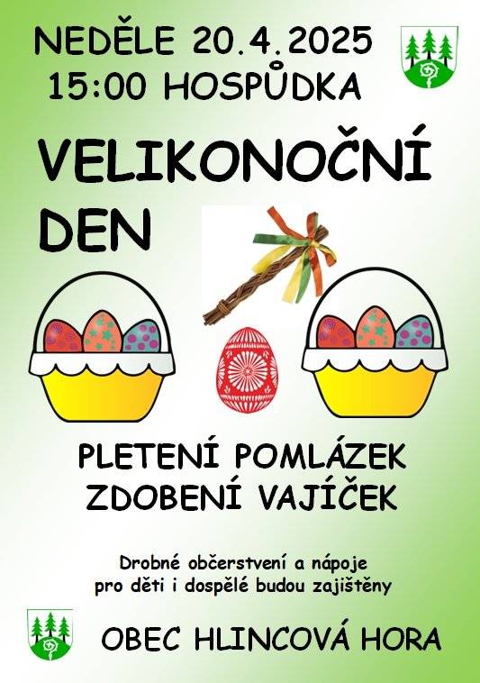 Velikonoční den pro děti - pletení pomlázek, barvení vajíček.... neděle 20.4.2025 od 15:00 - sál/pergola hospody
