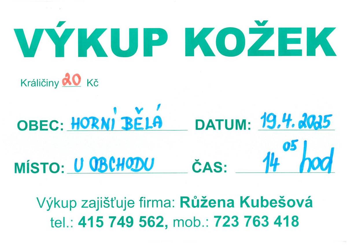 Výkup kožek - 19.4.2025