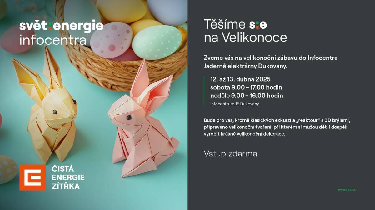 Rádi bychom občany vašich obcí pozvali o tomto víkendu do Infocentra JE Dukovany, které nabídne svým návštěvníkům tematické velikonoční prohlídky a výrobu velikonočních dekorací. Sobota a neděle 12. – 13. dubna bude tedy patřit nejen prohlídkám infocentra elektrárny.