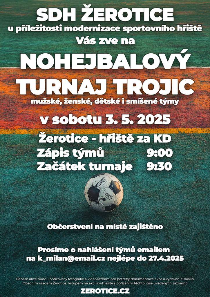 Nohejbalový turnaj trojic - 3.5.2025 od 9.00 na sportovním hřišti v Žeroticích