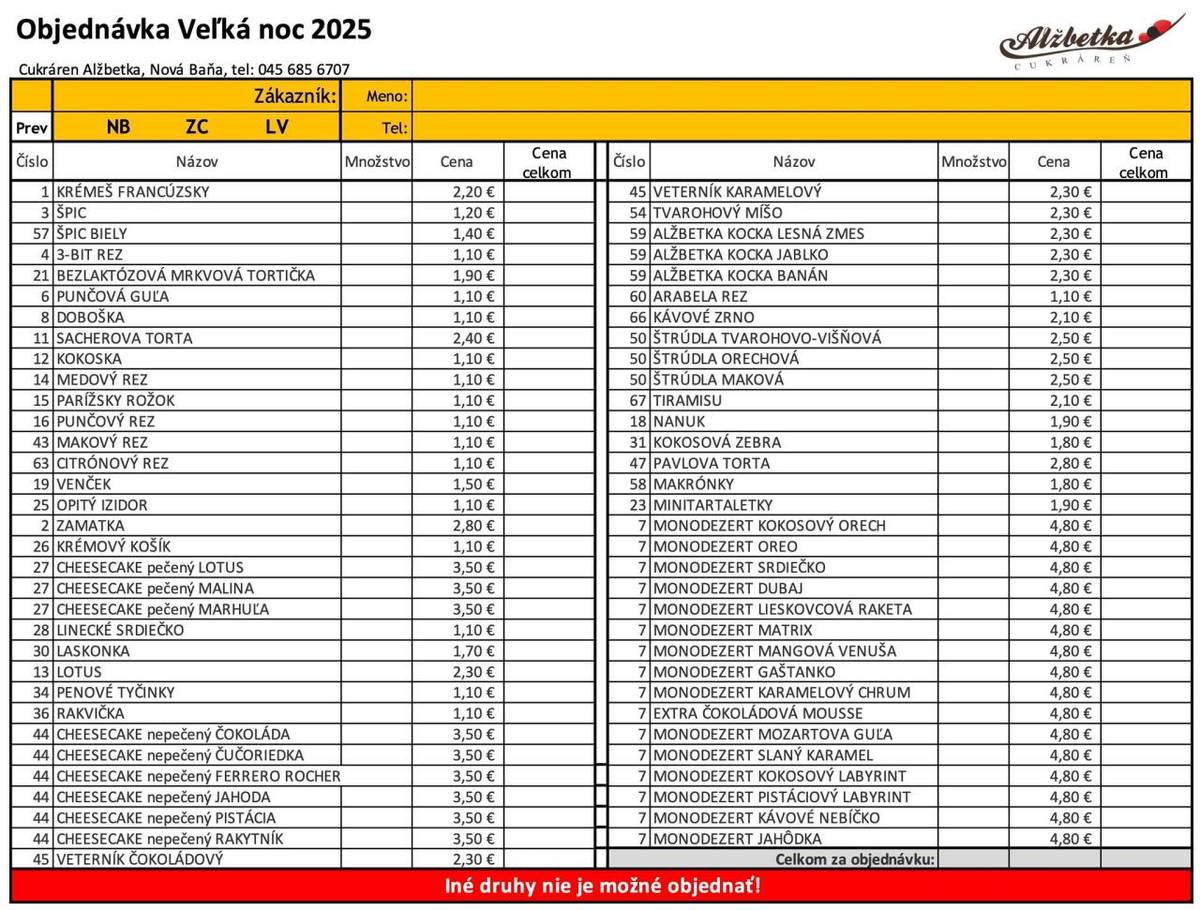 Veľkonočný rozvoz zákuskov