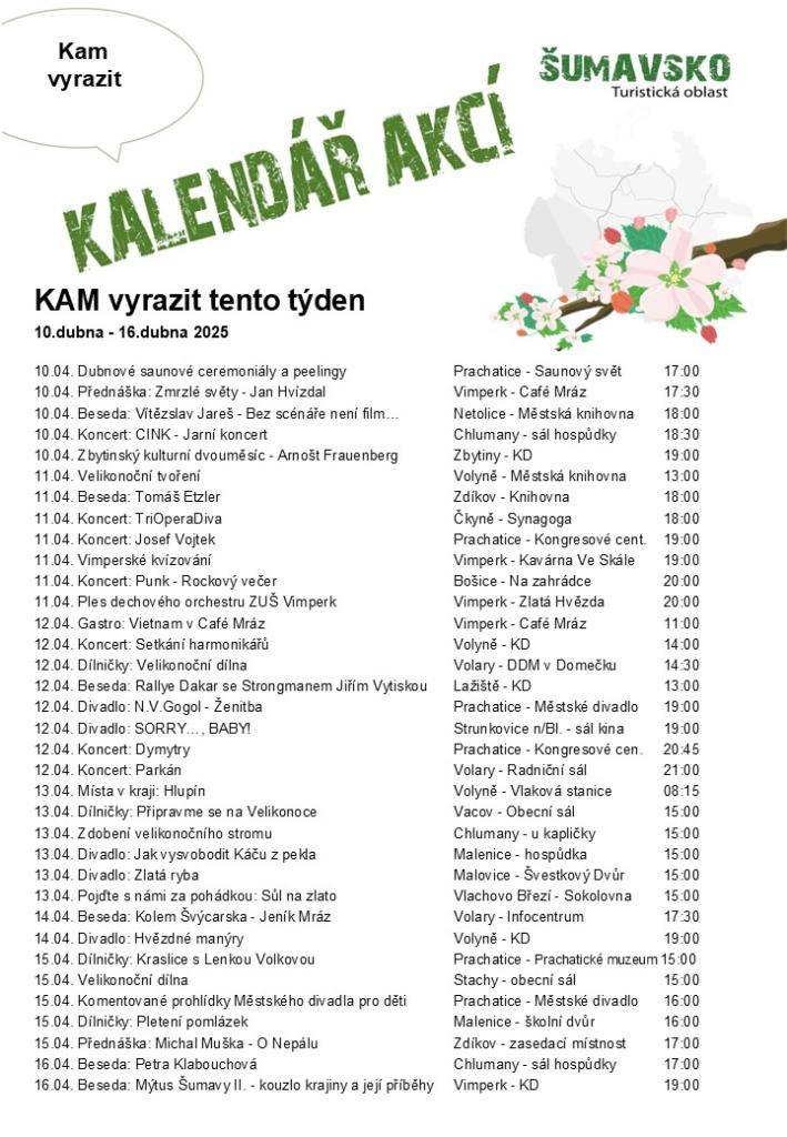 Kalendář akcí pro 15. týden 2025
