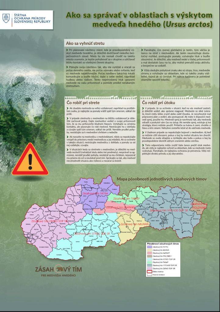 Oznam o mimoriadnej situácii spôsobenej nežiaducim výskytom medveďa hnedého (Ursus arctos) vo vybraných okresoch SR.  Upozornenie na zákaz prikrmovania a vnadenia lesnej zveri.  Viď prílohy.