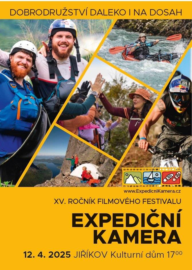 Už tuto sobotu 12. dubna  od 17:00 hod. pořádáme v Kulturním domě v Jiříkově přehlídku cestovatelských a sportovních krátkých filmů pod názvem Expediční kamera. Přijďte se podívat na ty nejlepší dobrodružné dokumenty, ať už popisují  kajakářskou výpravu do Gabonu, rafting v Černé Hoře, cyklistickou expedici na kole značky Ukrajina nebo chůzi na laně mezi dvěma australskými útesy.  Můžete si dát jediný krátký film či zhlédnout naopak všech osm. A jako bonus dostanete speciální slevu na nákup u firmy Bushman! Občerstvení zajištěno (vyhlášené jiříkovské sladké i slané dobroty nebudou chybět), vstupné lidových 50 Kč. Těšíme se na Vás!