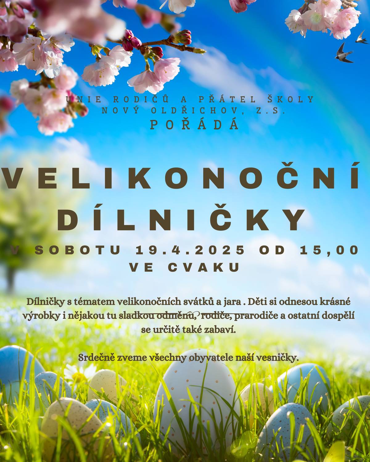 Unie rodičů a přátel školy Nový Oldřichov srdečně zve na velikonoční dílničky.