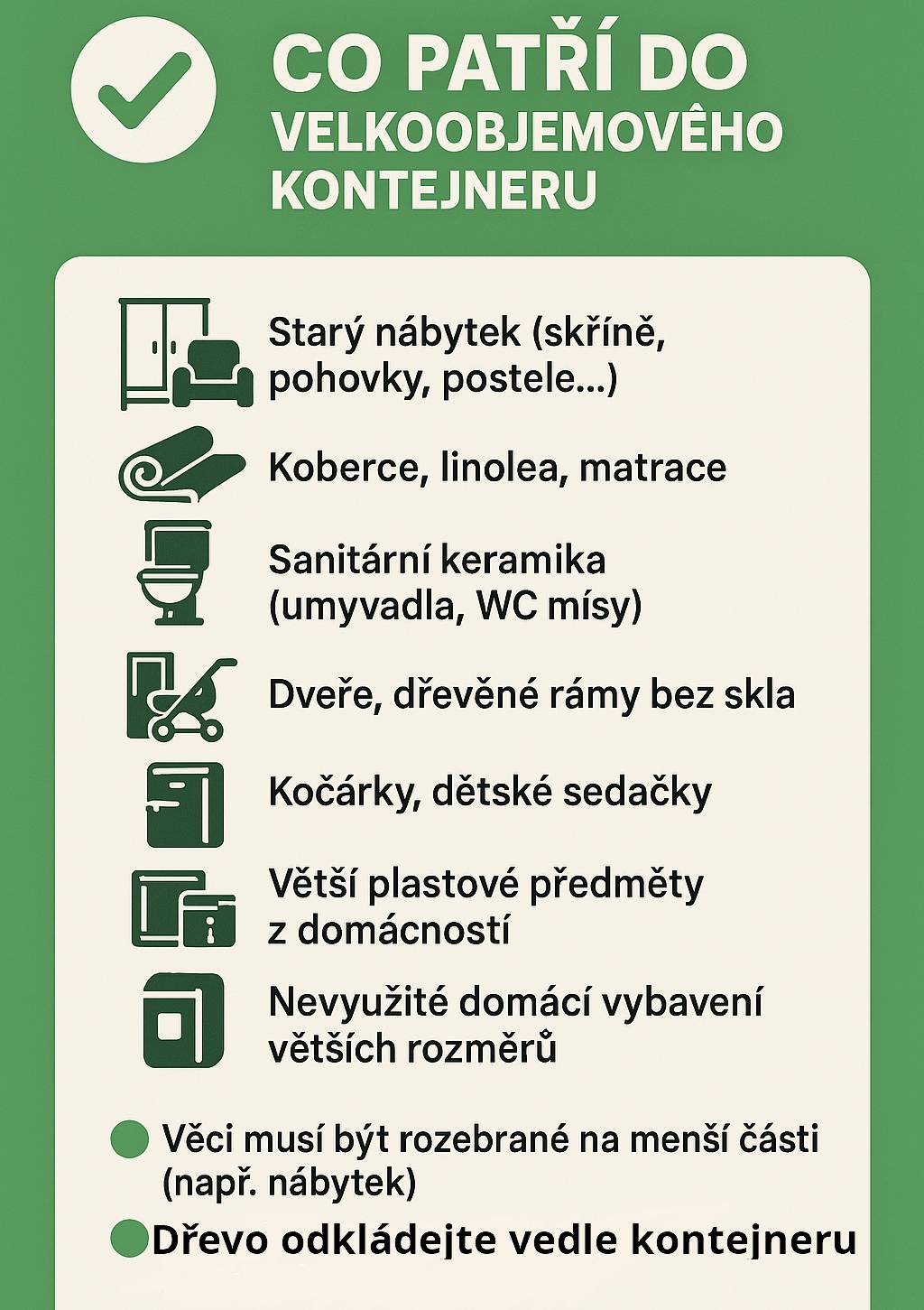 Vážení spoluobčané, aktuálně jsou přistaveny kontejnery na velkoobjemový odpad. Dne 10. 5. probhěne svoz nebezpečného odapdu. U bývalé mateřské školy je možné do konce dubna odkládat železný odpad.