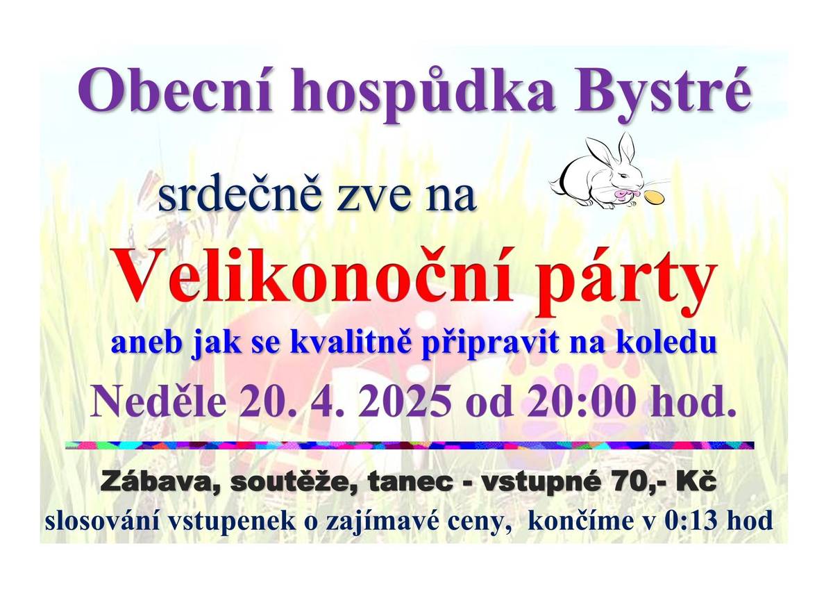 Srdečně zveme o velikonoční neděli na trochu zábavy před koledou.