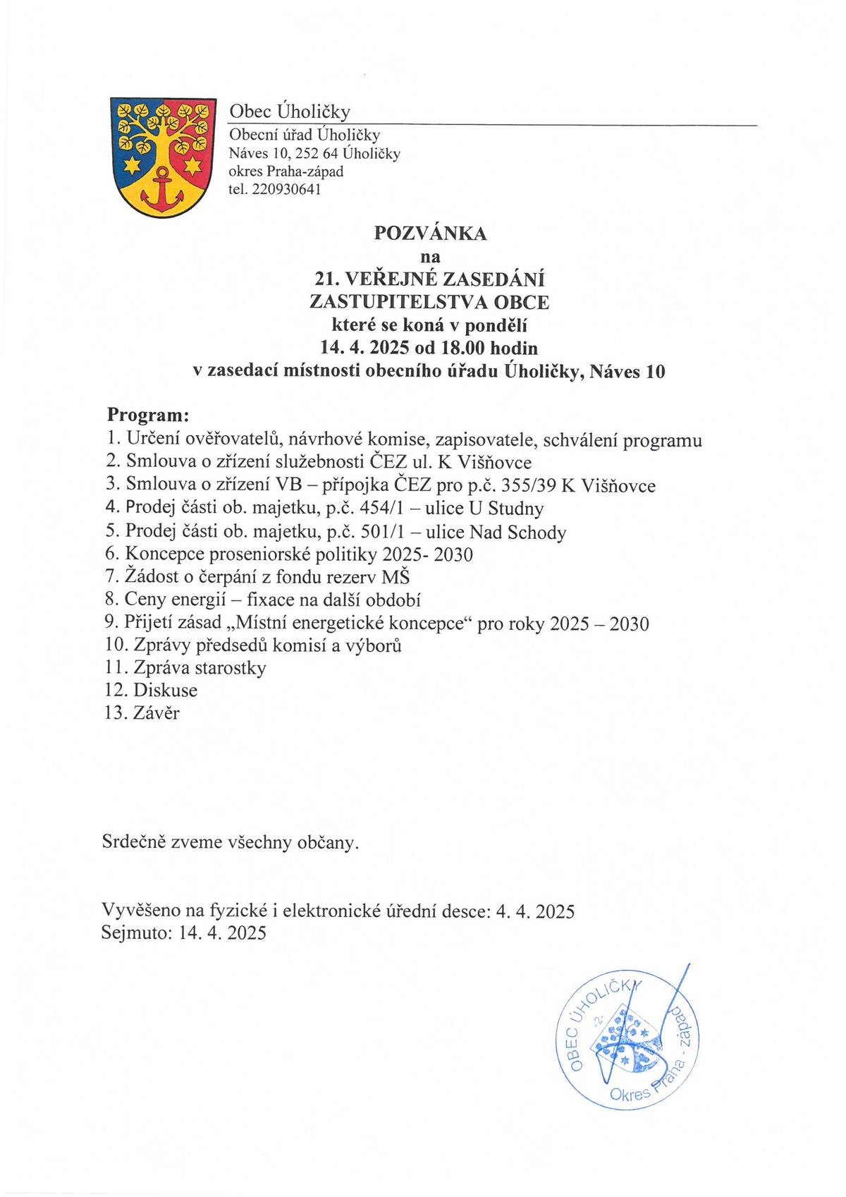 Zveme Vás na pondělní 21. VZ ZO od 18hodin do zasedačky OÚ.