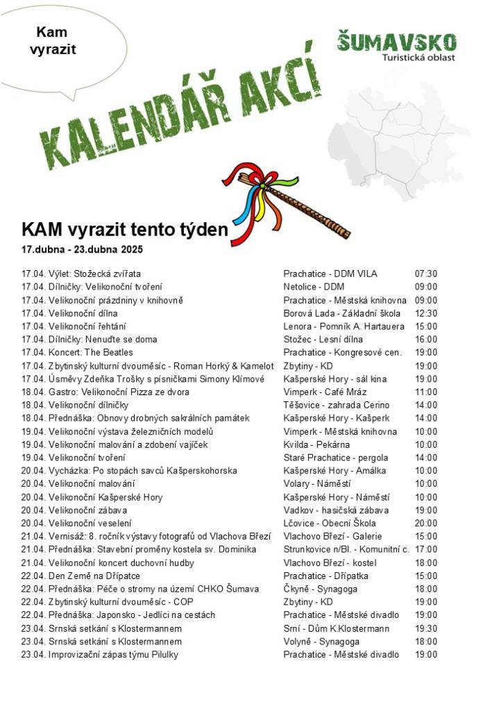 Kalendář akcí pro 16. týden 2025